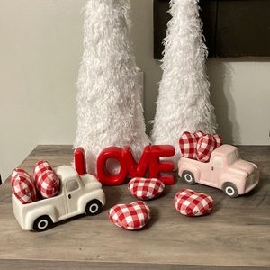 10 Piece LOT OF VALENTINE'S TRUCKS, LOVE AND RED GINGHAM HEARTS DECOR